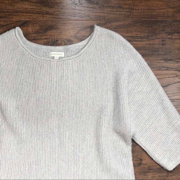 Monsoon • grey boxy knit sweater wool mohair waffle stitch cropped minimalist - Picture 3 of 8